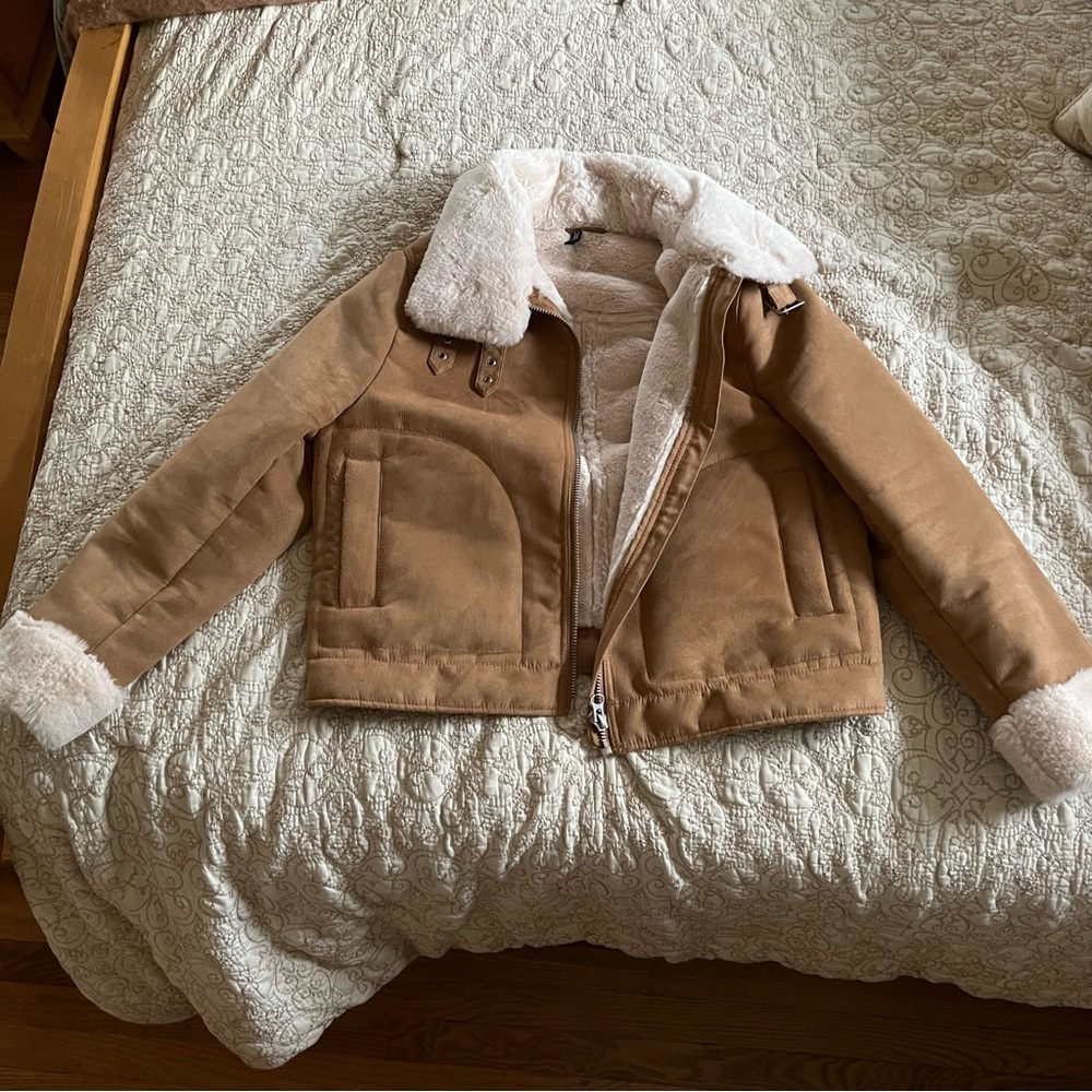 H&M UK Brown Shearling Lined Cropped Jacket